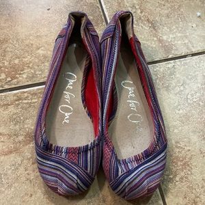 TOMS Ballet Flats Hidden Wedge Purple Pink Tribal Stripe Women's